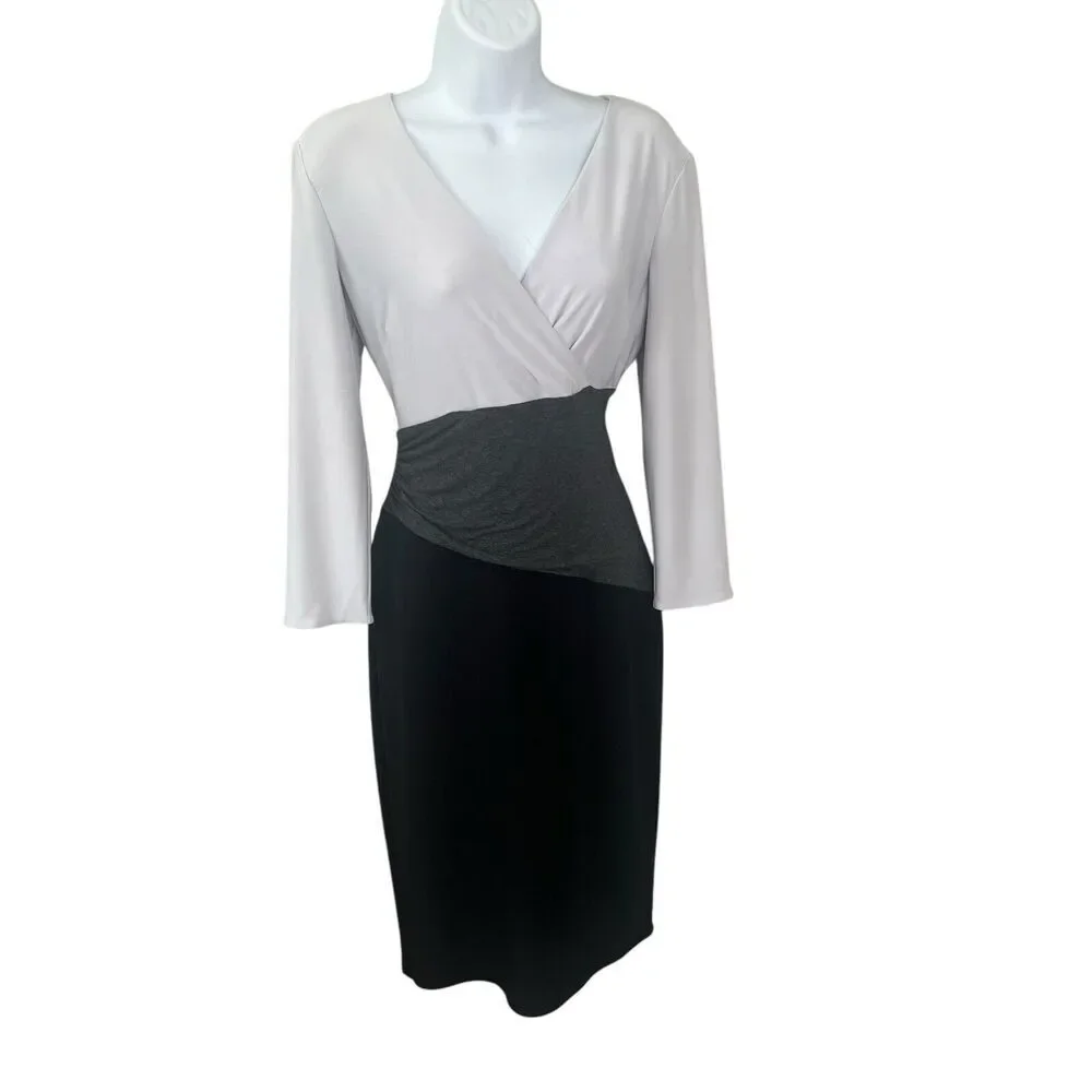 Lauren Ralph Lauren | Dresses | Lauren Ralph Lrl Sheath Dress Sz 4 Faux Wrap  Jersey Stretch Gray Color Block | Poshmark